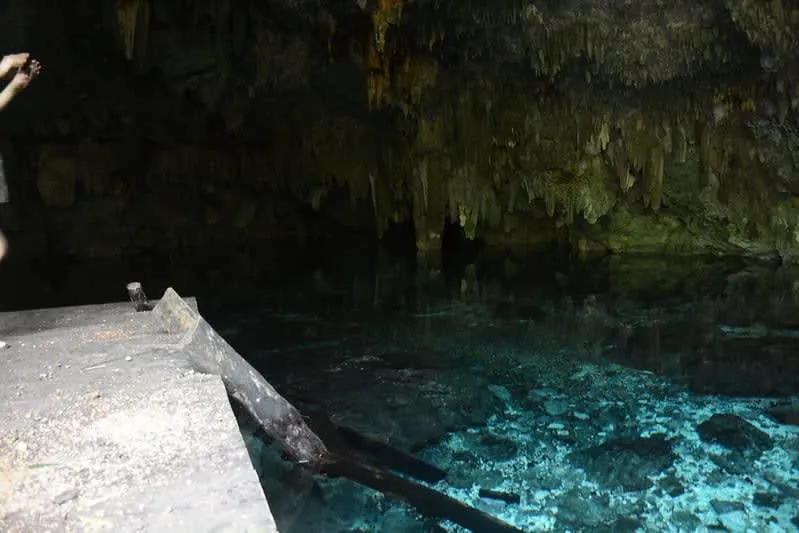 Tak Be Ha cenote near Tulum — stalactite ceiling over crystalline underground pool