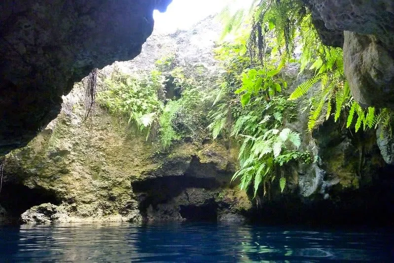 Cenote Siete Bocas near Puerto Morelos — seven natural light openings through limestone ceiling