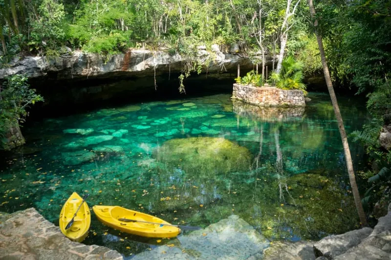 Crystal clear cenote water in the Yucatan Peninsula Mexico