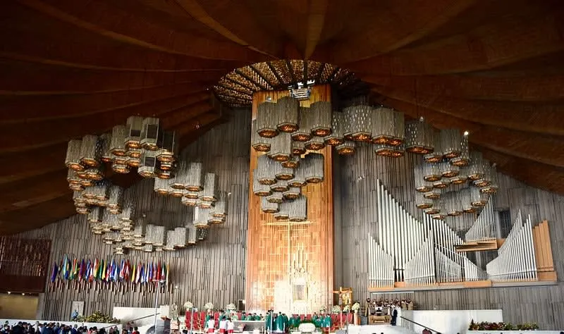 Modern Basilica of Guadalupe with its circular roof in Mexico City