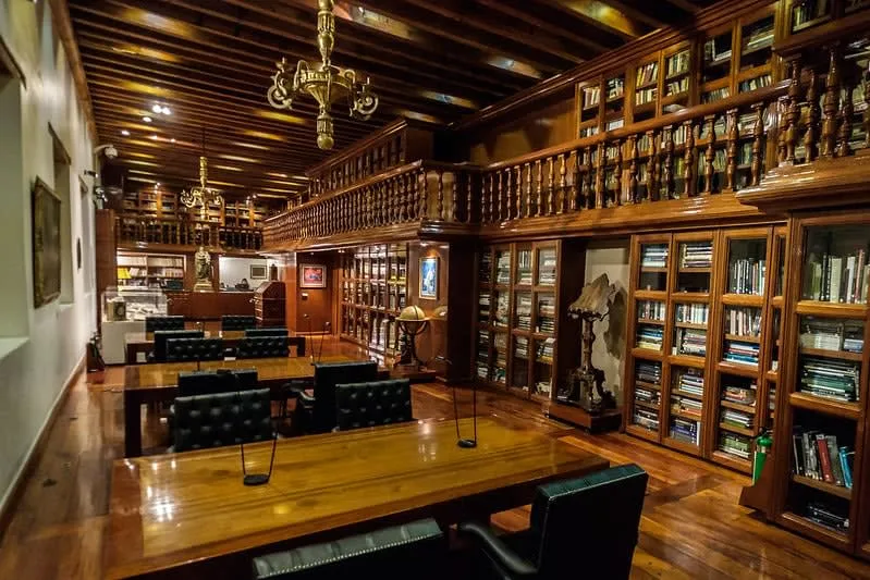 Franz Mayer Museum library with shelves and reading tables