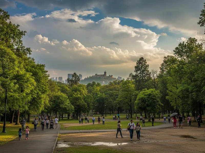 Mexico City's Bosque de Chapultepec park looking lush and green during the summer rainy season