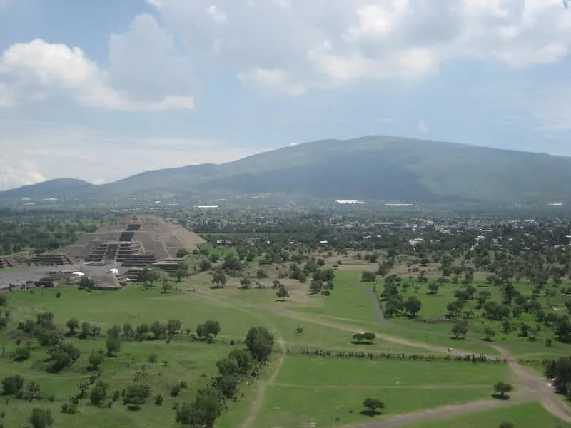 Teotihuacan pyramid steps under a blue sky outside Mexico City