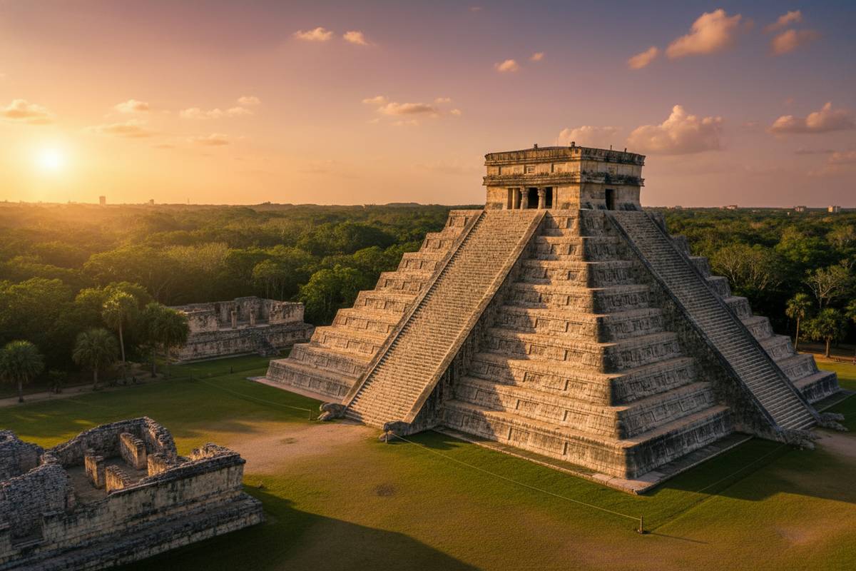 El Castillo pyramid at Chichen Itza — not climbable since 2008, unlike Cobá where you can still ascend the pyramid