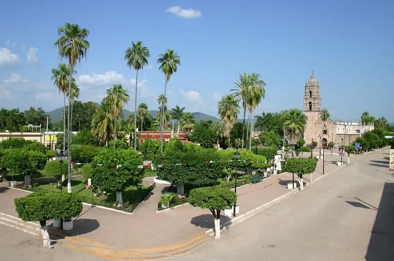 Miguel Hidalgo Main Square with palms and kiosk in Mocorito