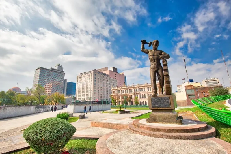 Macroplaza and Faro del Comercio in Monterrey — downtown, from which Gran Estación bus terminal is 15–20 minutes north