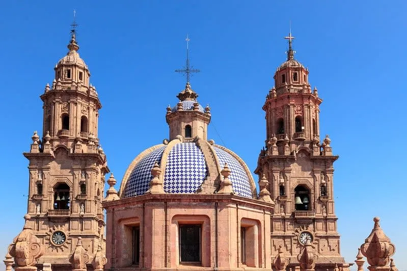 Morelia's pink cantera stone Cathedral — the city's most iconic landmark and starting point for exploring the historic center
