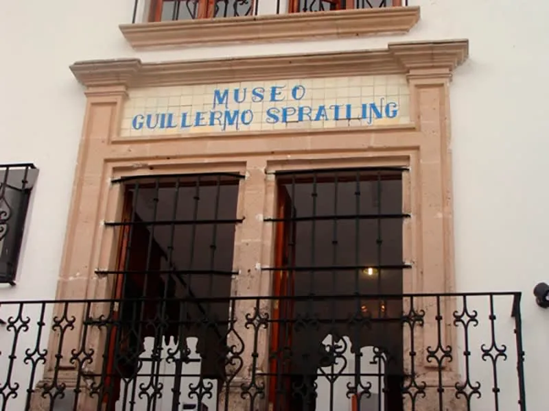 Interior of Spratling Museum in Taxco showing pre-Columbian artifacts and silver crafts