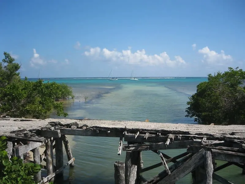 Clear Caribbean water and reef coast at Xcalak in southern Quintana Roo.