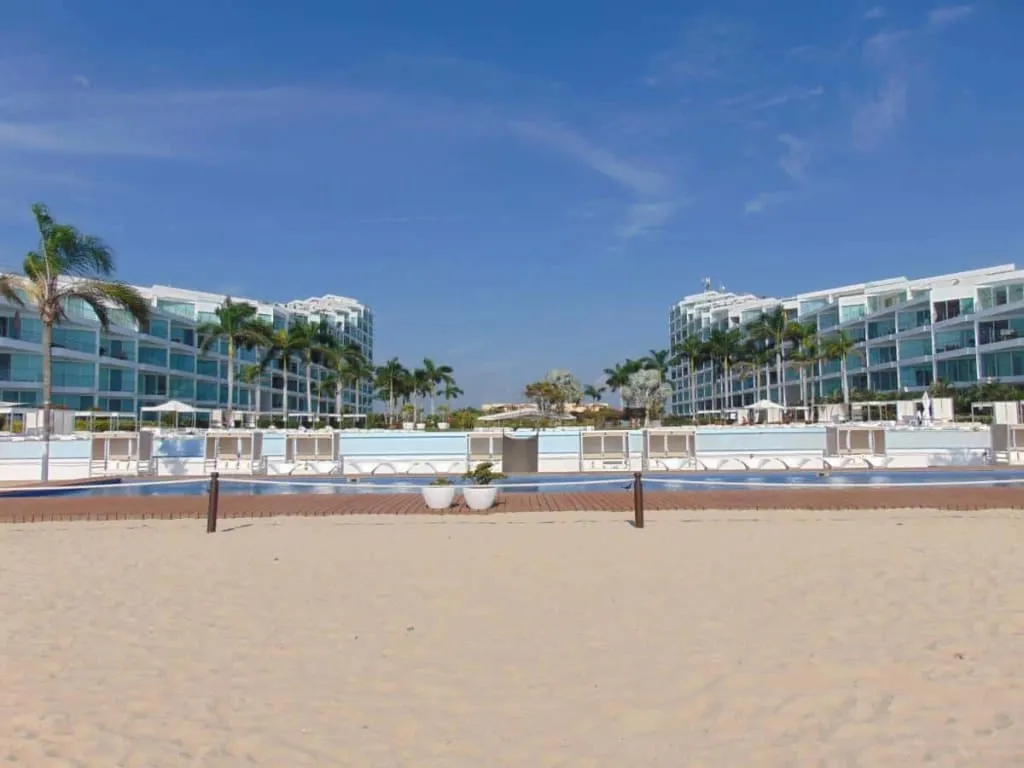 Aria Ocean Acqua towers and pool area near Nuevo Vallarta beach