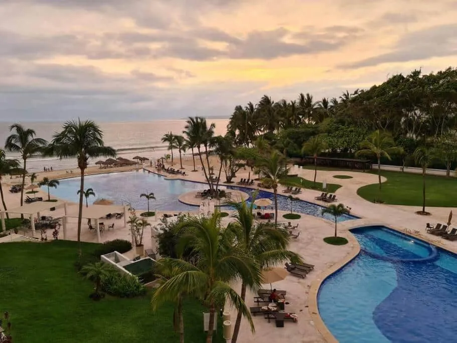 Dreams Villamagna beachfront pool and resort towers in Nuevo Vallarta
