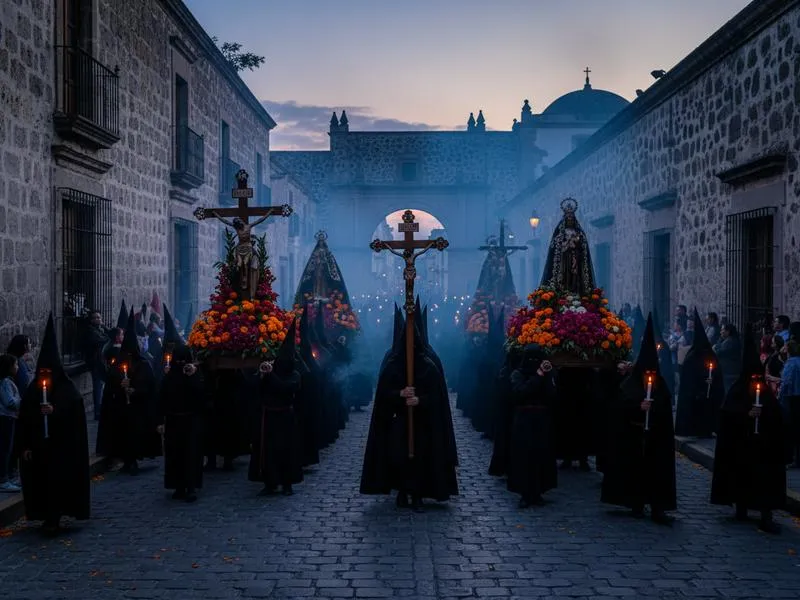 Semana Santa procession in Oaxaca during early April Holy Week travel