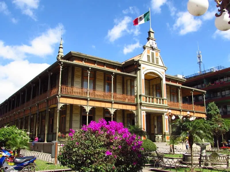 Palacio de Hierro facade on a cloudy day in the center of Orizaba