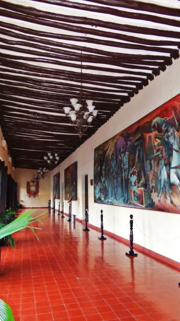Interior balcony and murals inside Valladolid Municipal Palace