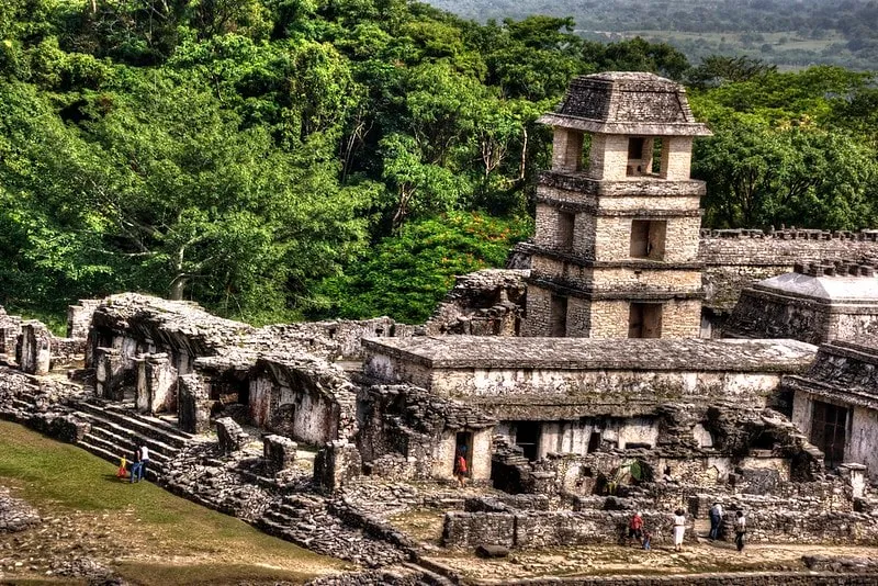 El Palacio tower and palace complex at Palenque ruins in Chiapas