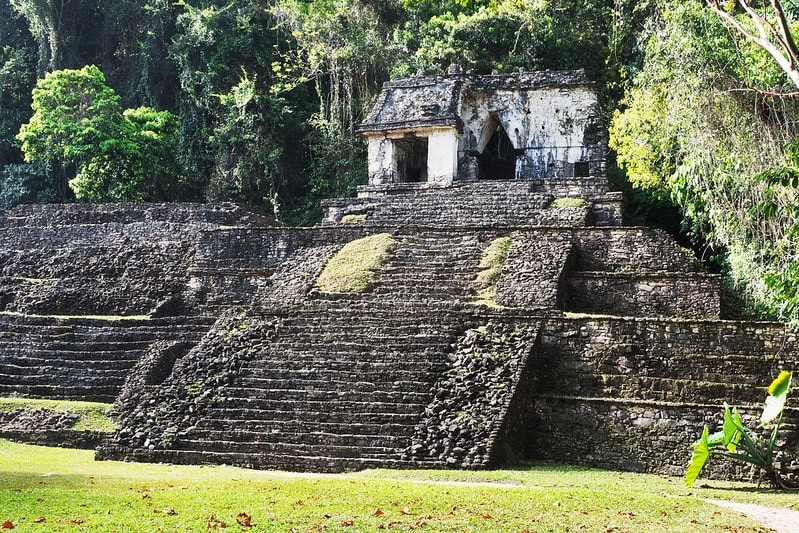 Temple of the Inscriptions at Palenque — the pyramid containing Pakal the Great's intact royal tomb, discovered 1952 by Alberto Ruz Lhuillier