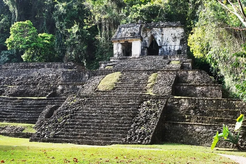 Temple of the Inscriptions at Palenque Chiapas — site of Pakal the Great's tomb, a stepped pyramid rising from the jungle