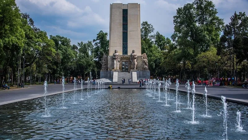 La Bombilla park monument and reflecting pool in Chimalistac