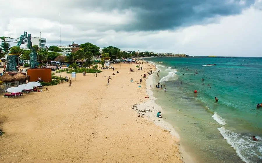 Playa del Carmen's main beach with turquoise Caribbean water during Easter week