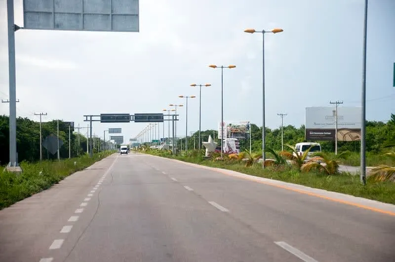 Highway 307 and Maya Train route connecting Playa del Carmen to Cancun through the Riviera Maya jungle