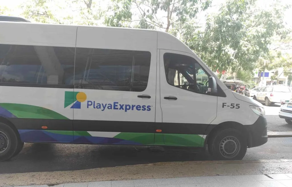 Shared colectivo van used for transportation along the Riviera Maya between Playa del Carmen and Cancun