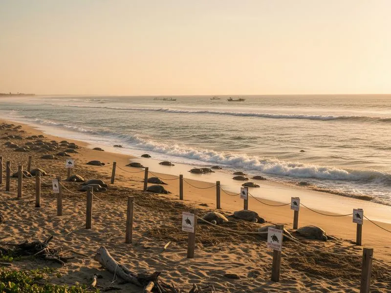 Protected turtle nesting beach near Mazunte during October turtle season on the Oaxaca Coast