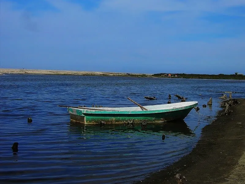 Colotepec River mouth where freshwater meets the Pacific near Puerto Escondido