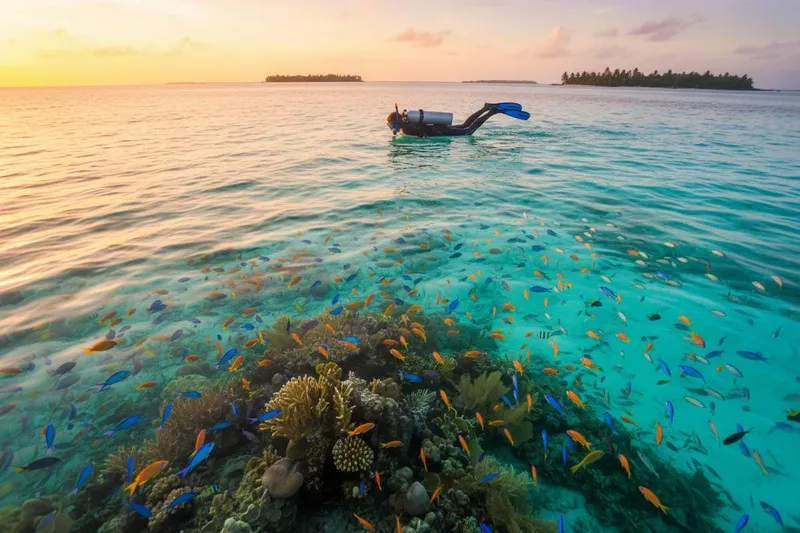 Puerto Morelos beach with reef boats and clear Caribbean water