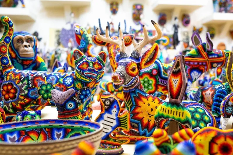 Colorful Huichol beadwork displayed near the Riviera Nayarit coast
