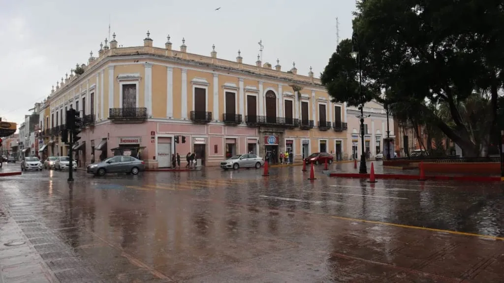 Rain clouds over a colonial street in Valladolid, Yucatán