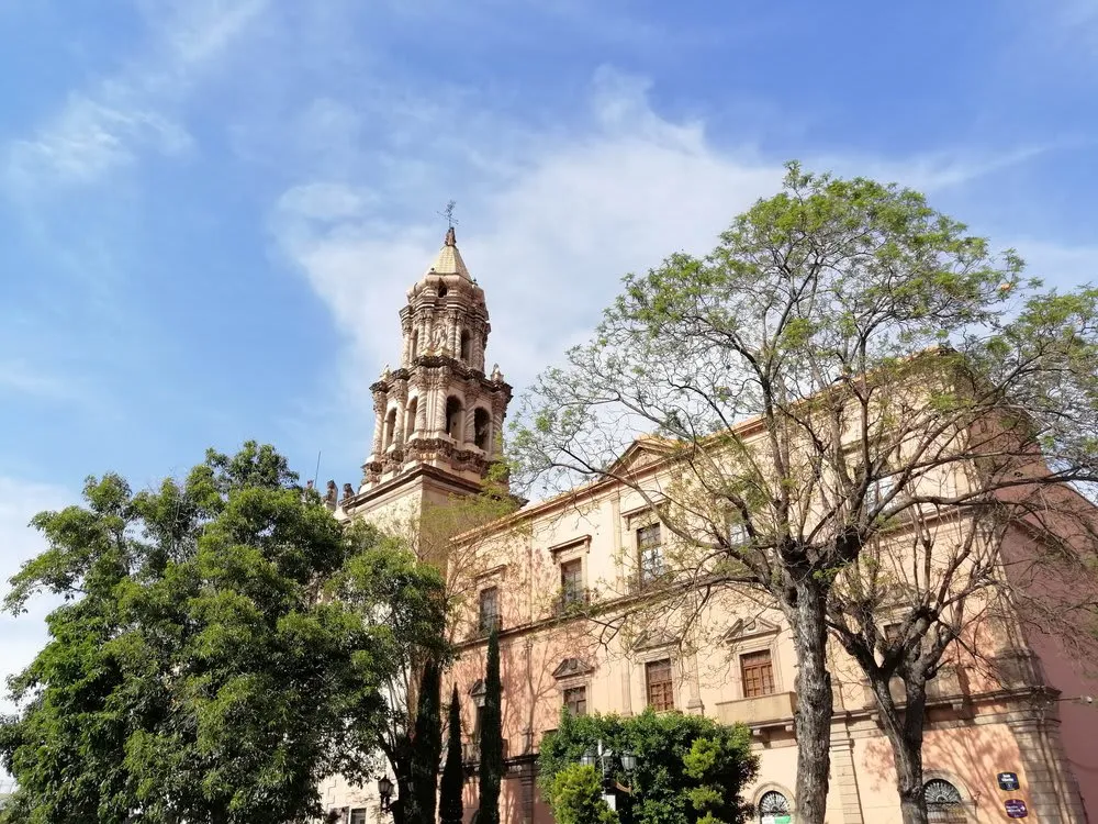 Real de Catorce town square — stone buildings surrounding the central plaza of the historic ghost town mining settlement