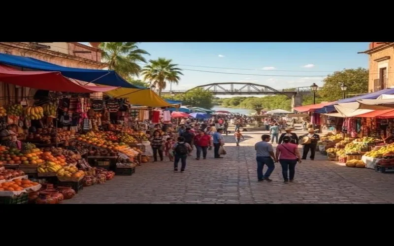 Dry Reynosa street with parked cars and bright April light in northern Tamaulipas