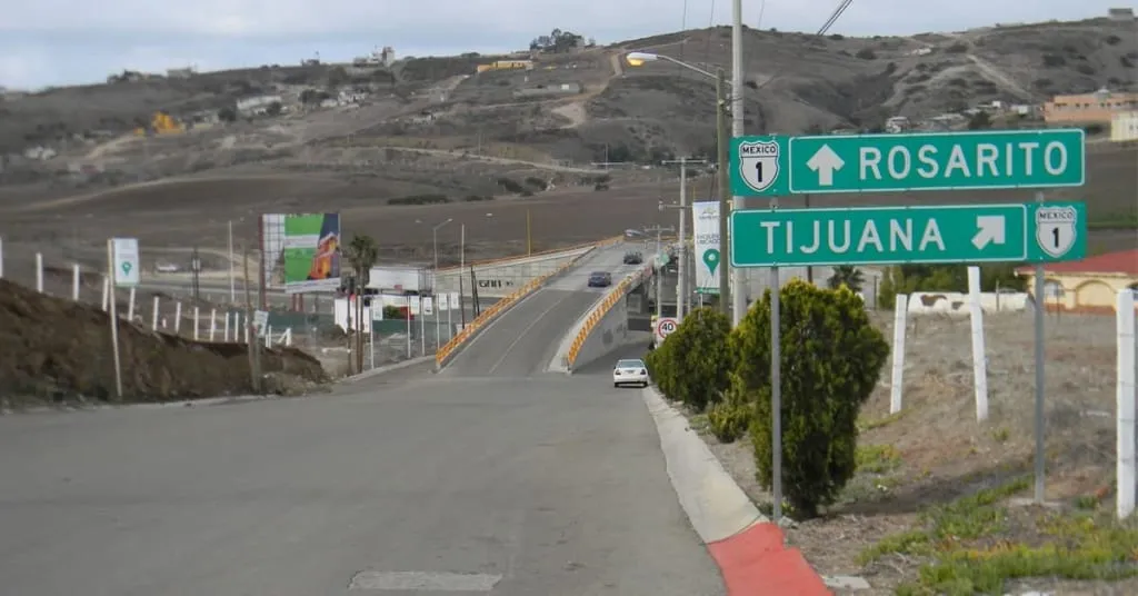 Coastal highway signs on the Tijuana to Rosarito route