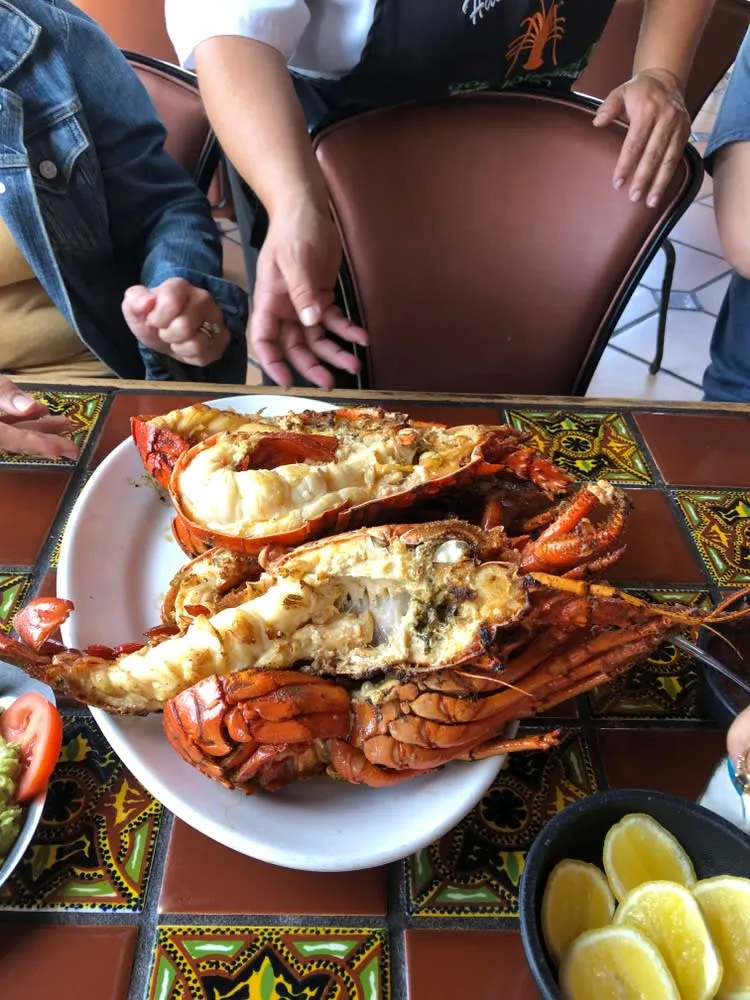 Puerto Nuevo-style lobster served with beans and tortillas