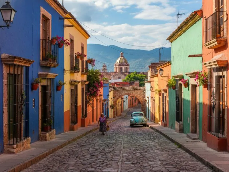 San Cristóbal plaza and church towers surrounded by green Chiapas hills