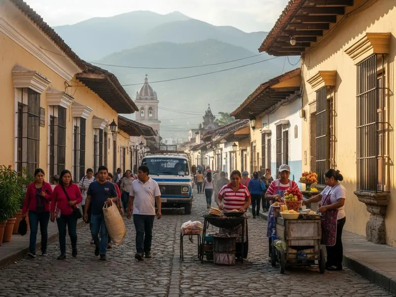 Colonial street in San Cristóbal de las Casas, Chiapas with local cafes and hostels