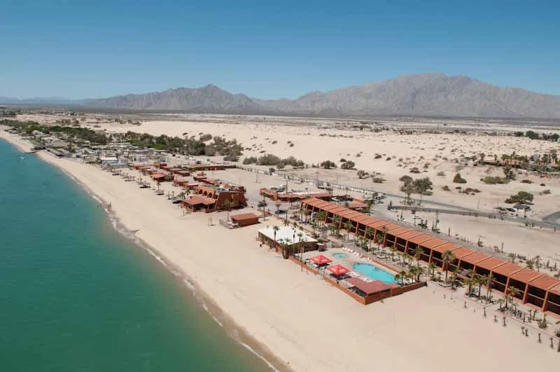 Wide tidal beach and calm Gulf water in San Felipe