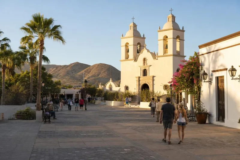 San Jose del Cabo plaza and mission in warm October light