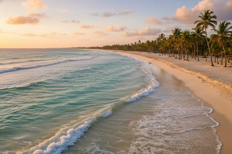 San Pancho beach in May with warm Pacific water, palms, and late dry-season Riviera Nayarit weather