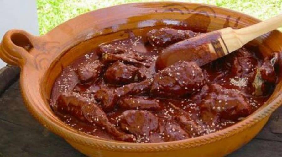 Mole negro chiapaneco sauce, a rich dark chile and chocolate mole unique to the Chiapas highlands region