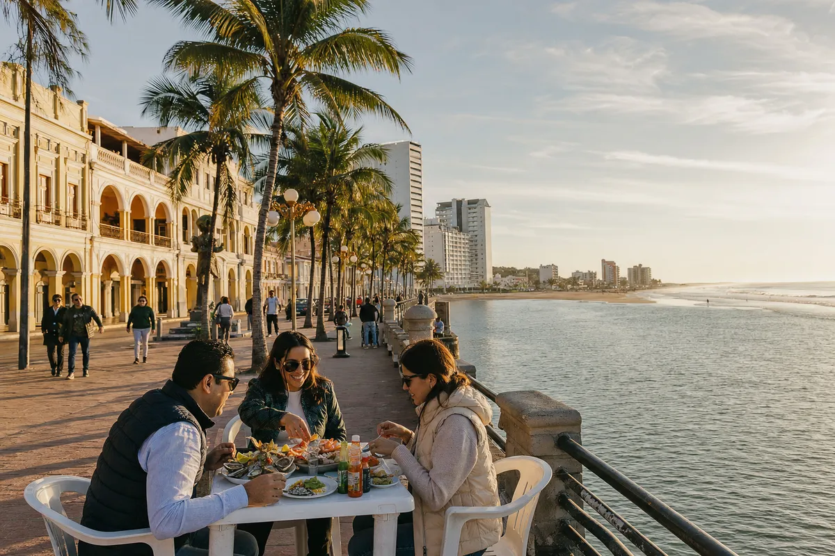 Tampico waterfront palms and plaza paths under clear Gulf Coast winter light