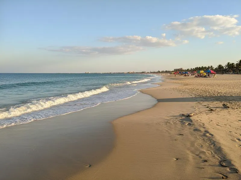Miramar Beach near Tampico in May with warm Gulf water and early beach planning