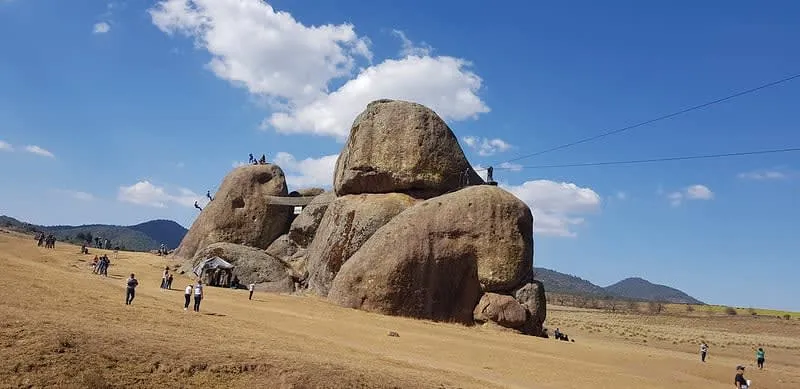 Las Piedrotas volcanic rock formations in the Valley of the Enigmas near Tapalpa Jalisco, enormous boulders in a pine forest clearing