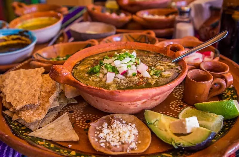 Traditional Taxco cuisine including pozol, jumiles, and local Guerrero street food specialties