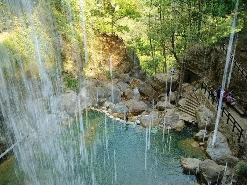 Natural mineral springs and waterfalls at the Garci-Crespo springs complex in Tehuacan Puebla, birthplace of Peñafiel mineral water