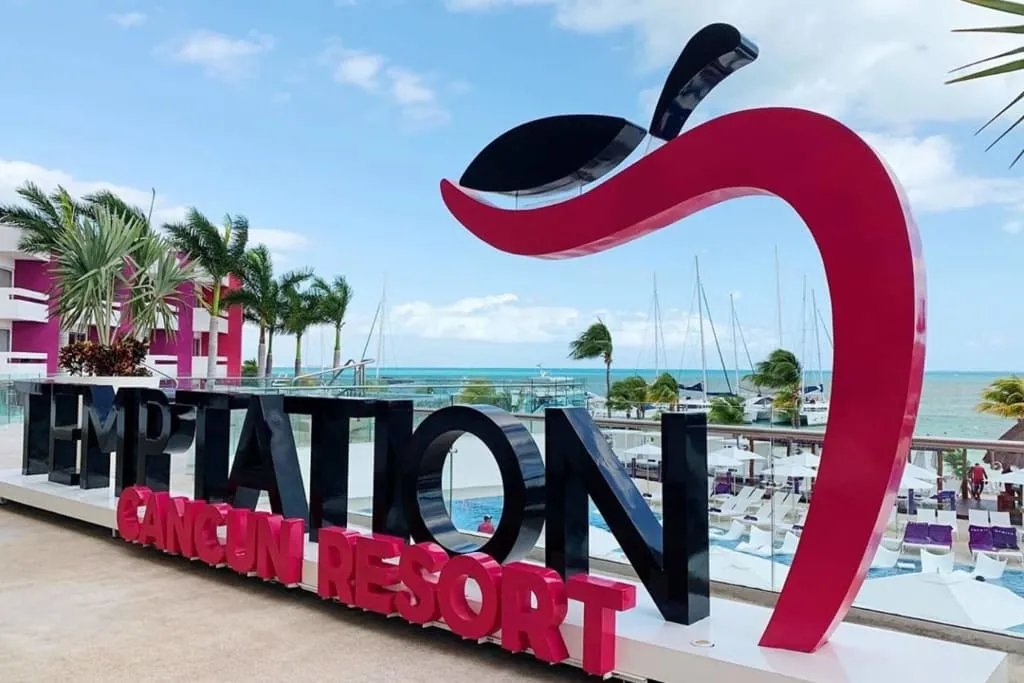 Temptation Cancun Resort pool and beach area, clothing-optional adults-only resort Mexico