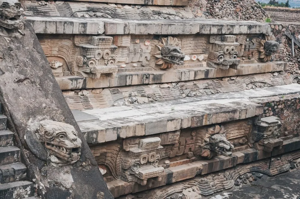 Citadel complex at Teotihuacan Mexico with Pyramid of the Feathered Serpent Quetzalcoatl