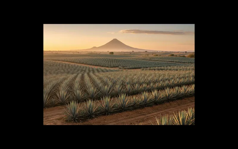Blue agave fields outside Tequila under clear April skies