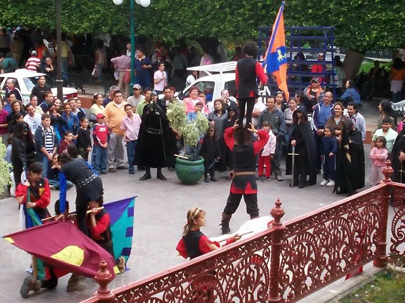 Medieval jousting tournament at the Guanajuato International Medieval Festival in Plaza de la Paz