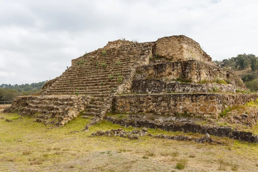 Covered Cacaxtla archaeological zone with preserved pre-Hispanic murals in Tlaxcala